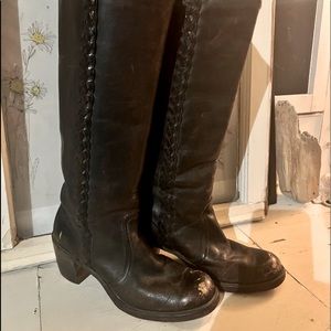 Frye Vintage Campus 100% Leather Tall Riding Boots Dark Brown/Black